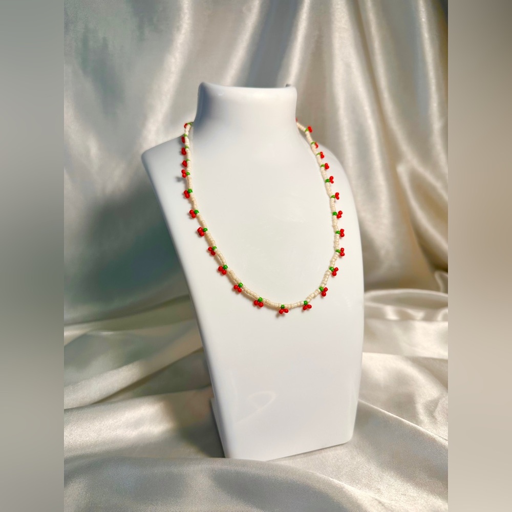 Handmade Seed Bead Cherry Necklace
